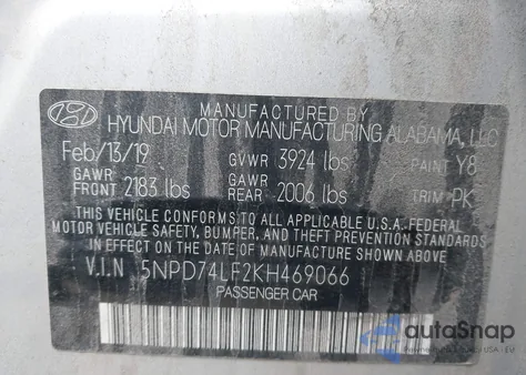 2019 Hyundai Elantra Se z USA, uszkodzony, nr VIN 5NPD74LF2KH469066